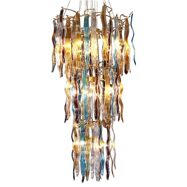 Colored ribbed glass stair chandelier